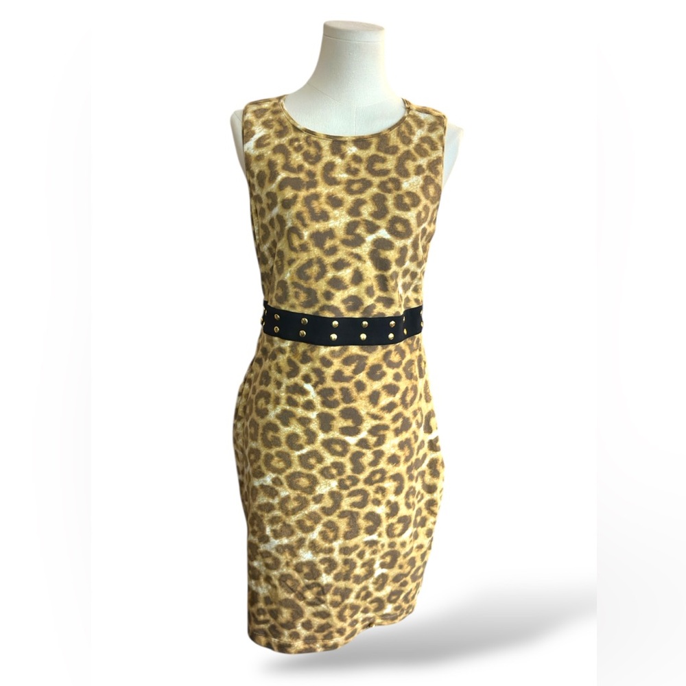 KARDASHIAN KOLLECTION‎ Tank Dress Size Large Women Leopard Print Knit Side Zip